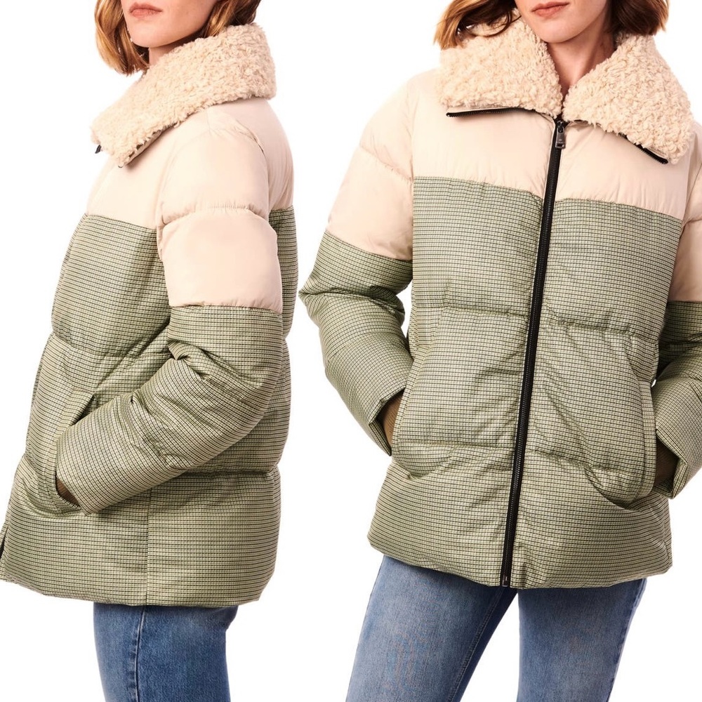 Bernardo Mixed Media Faux Fur Trim Puffer Jacket Ladies Size Large NWT